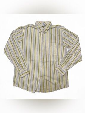 Old Navy Men's Olive and White Striped Button-Down Shirt